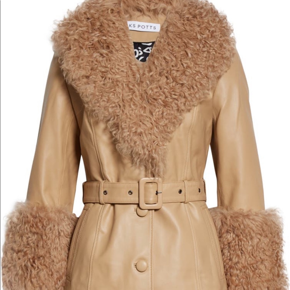 Saks Potts Shearling Leather Short Coat Beige